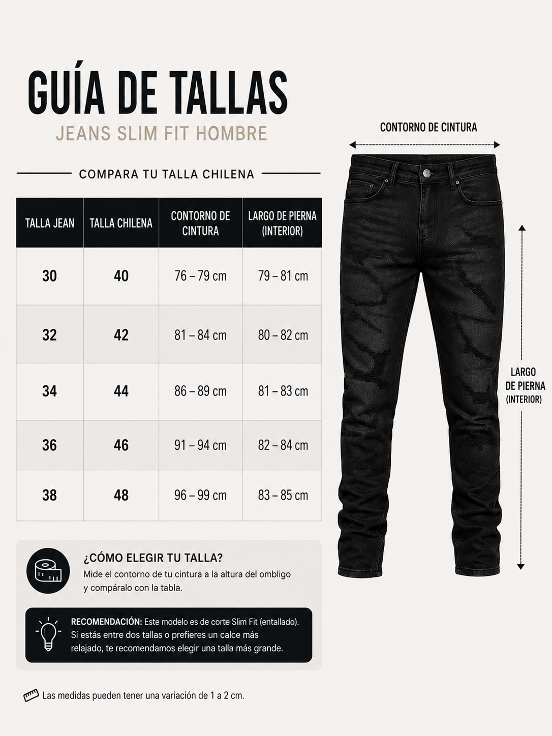 Jeans Slim Fit Destroyed Negro