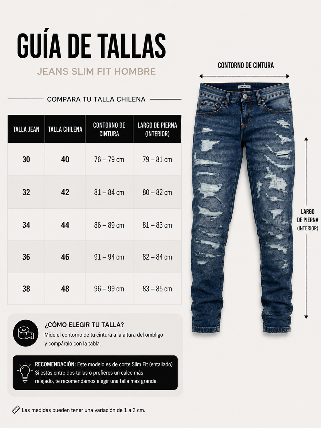 Jeans Slim Fit Destroyed Azul Medio