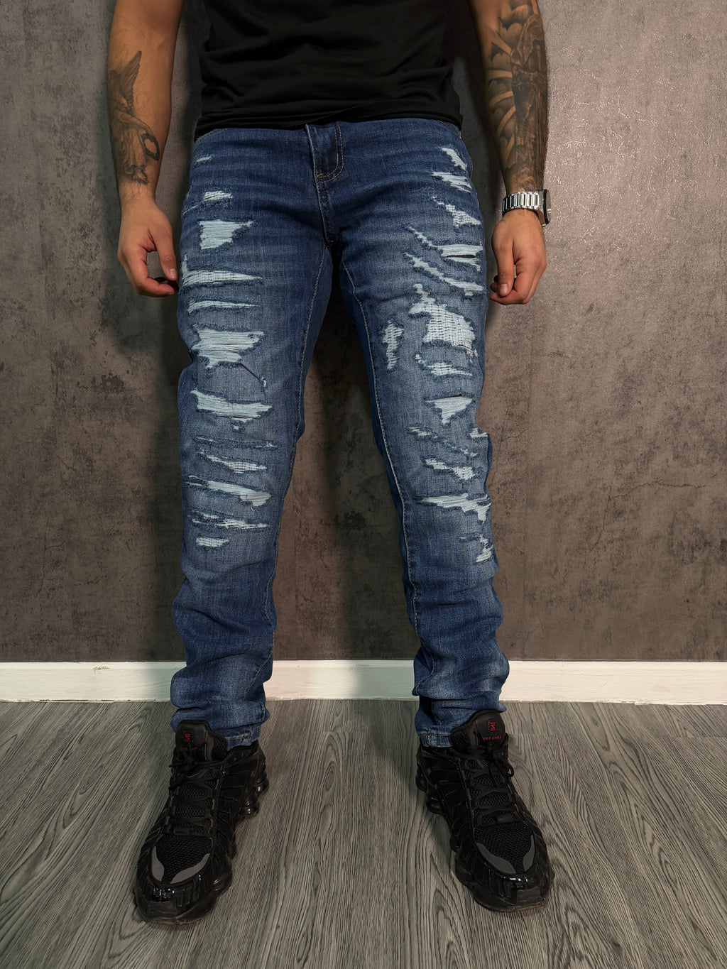 Jeans Slim Fit Destroyed Azul Medio