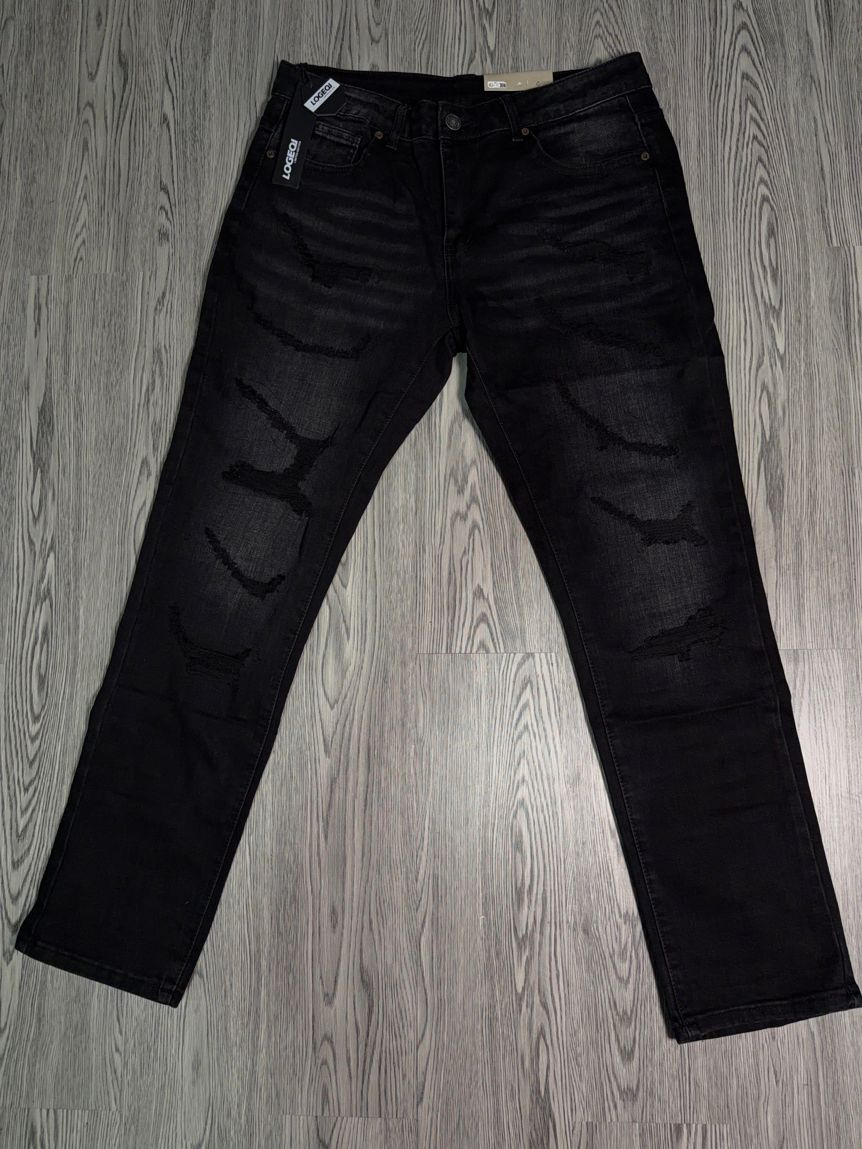 Jeans Slim Fit Destroyed Negro
