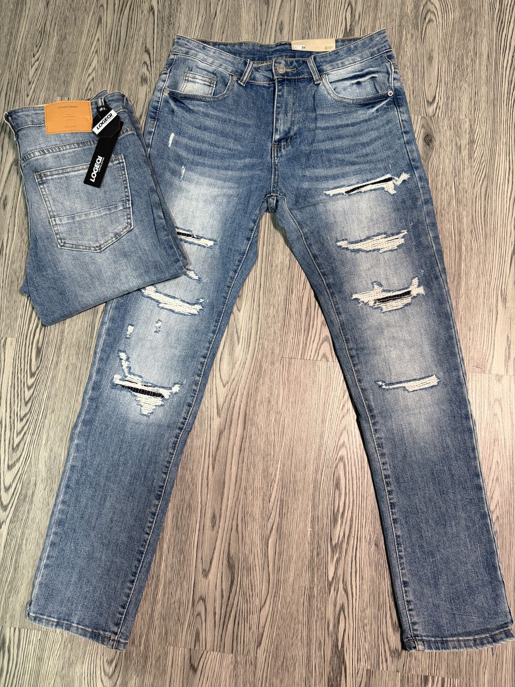 Jeans Slim Fit Destroyed Azul Claro