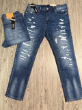 Jeans Slim Fit Destroyed Azul Medio