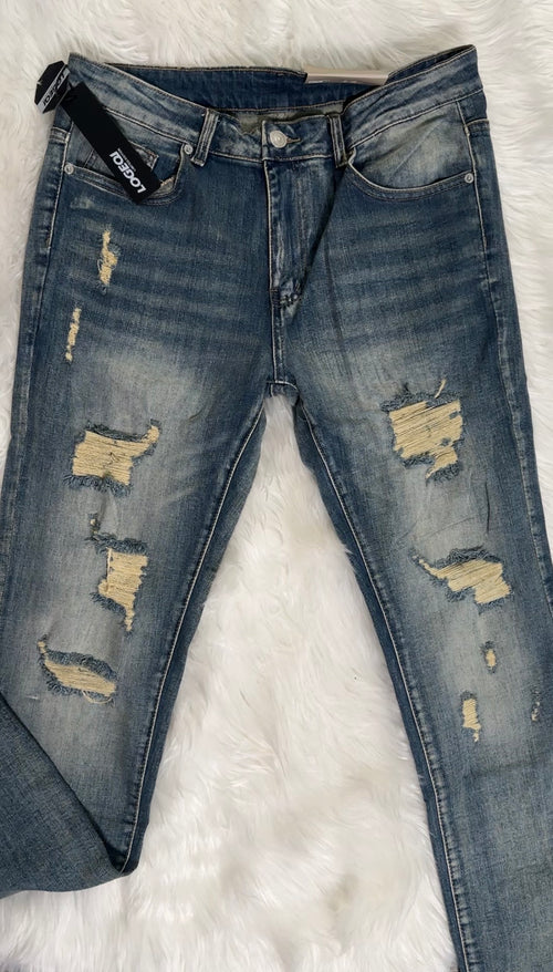Jeans Slim Fit Destroyed Azul Vintage