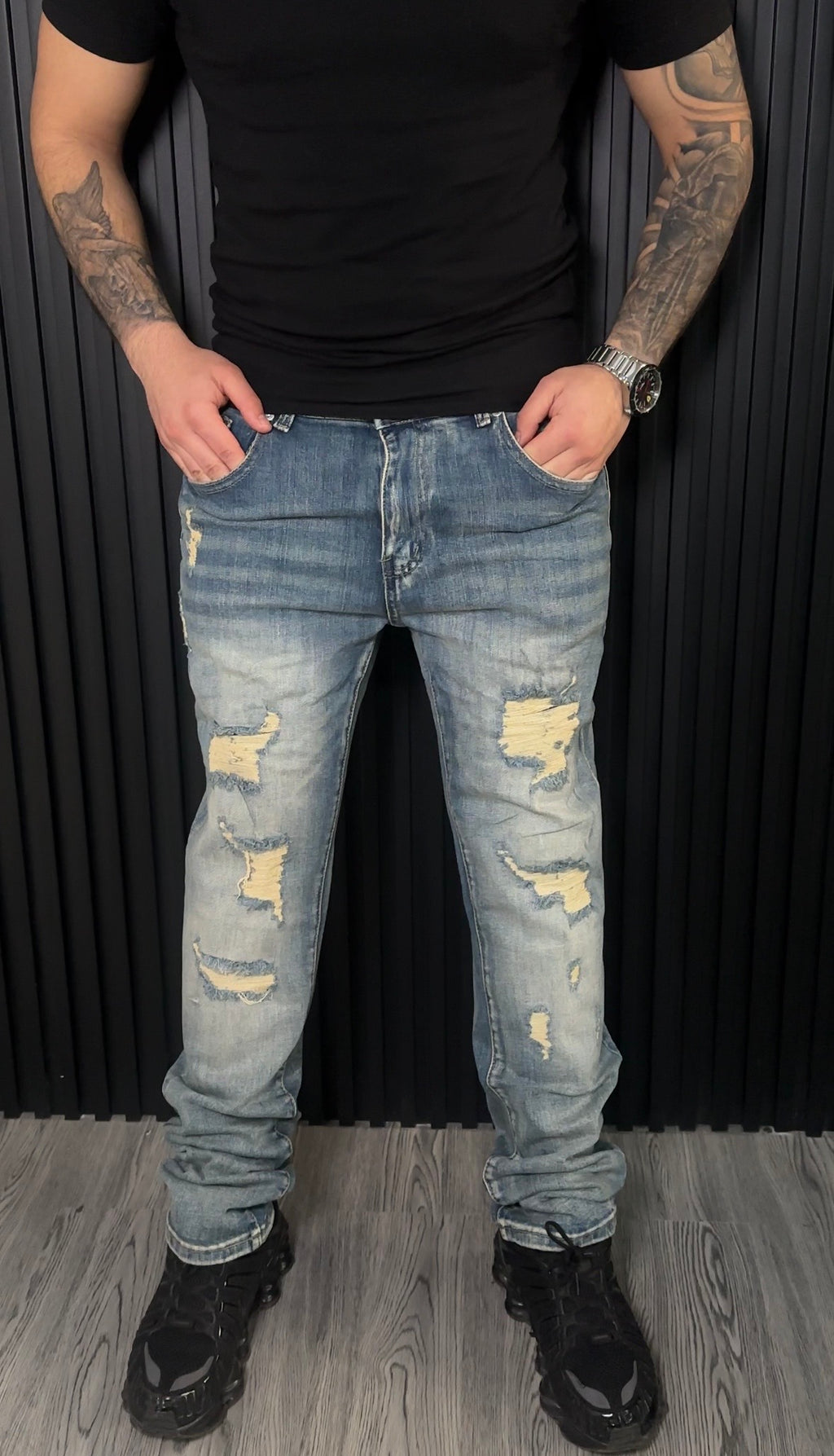 Jeans Slim Fit Destroyed Azul Vintage