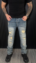 Jeans Slim Fit Destroyed Azul Vintage